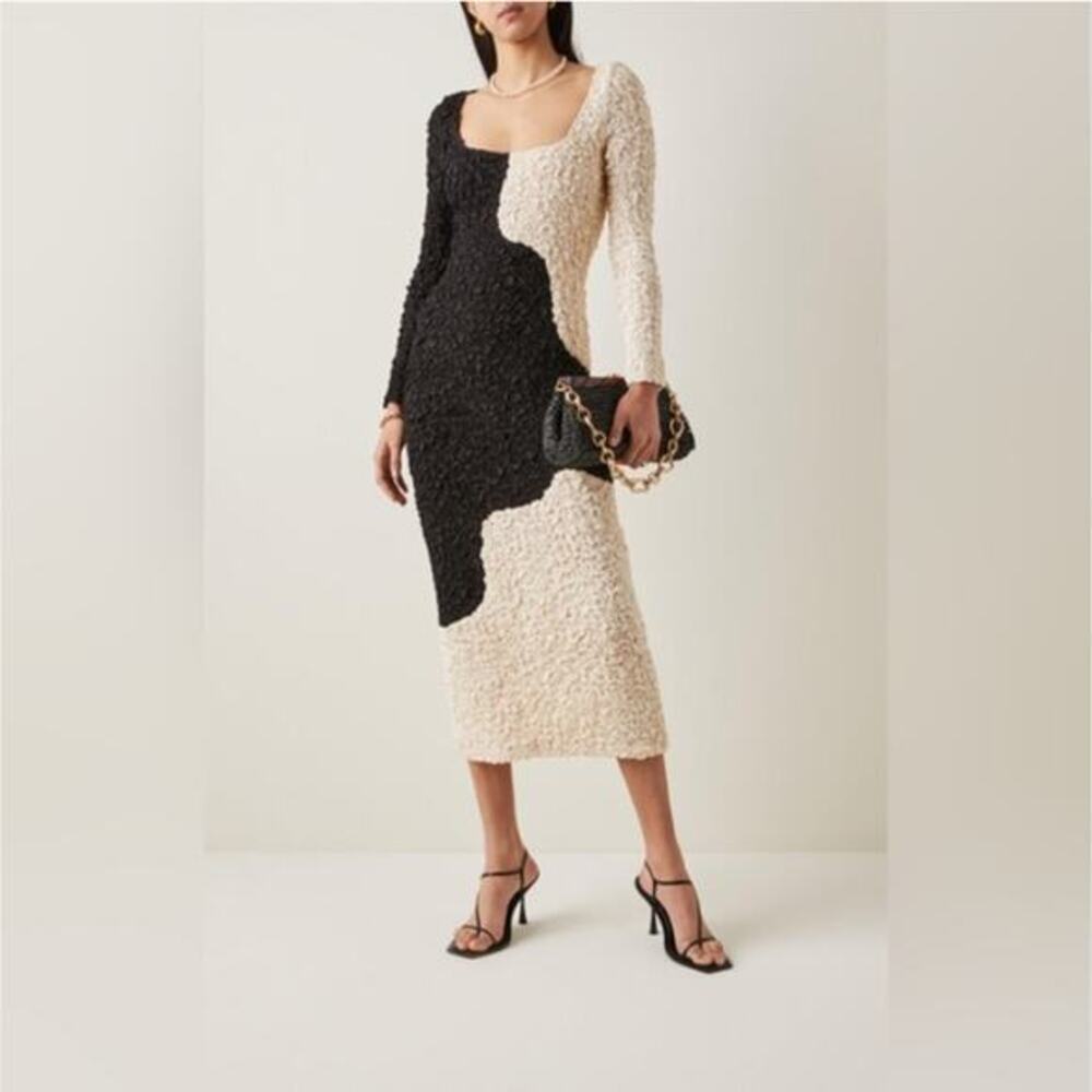 Mara Hoffman The Amy Popcorn Bodycon Midi Dress Black and White Size XL‎ - Picture 5 of 15